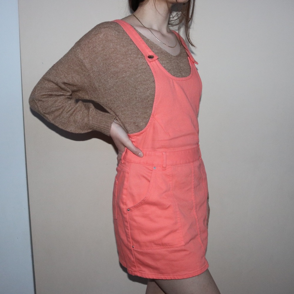 neon orange overall dress